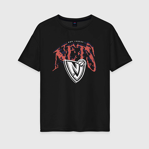 Женская футболка оверсайз Nets brooklyn suga glitch NBA / Черный – фото 1