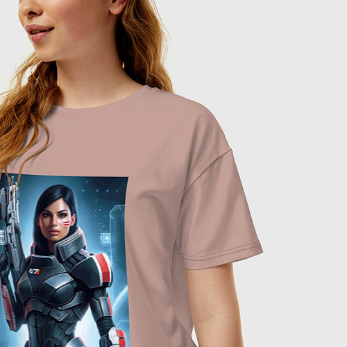 Женская футболка оверсайз Mass Effect -N7 armor / Пыльно-розовый – фото 3