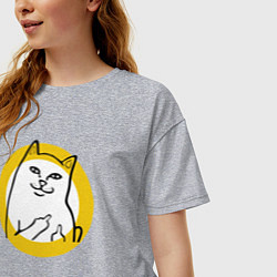 Футболка оверсайз женская Кот мем черно белый, цвет: меланж — фото 2