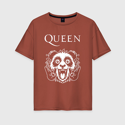 Женская футболка оверсайз Queen rock panda / Кирпичный – фото 1