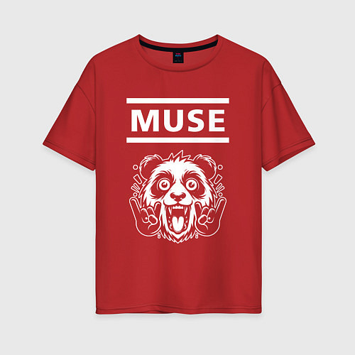 Женская футболка оверсайз Muse rock panda / Красный – фото 1