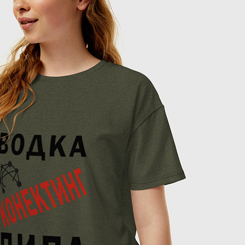 Женская футболка оверсайз Водка - конектинг пипл / Меланж-хаки – фото 3