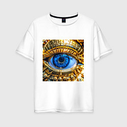 Футболка оверсайз женская Глаз металлический голубой в стиле стимпанк, цвет: белый