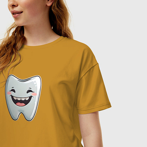 Женская футболка оверсайз Улыбающийся зуб / Горчичный – фото 3