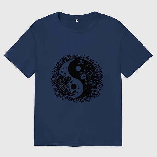 Женская футболка оверсайз Две рыбы инь янь символ / Тёмно-синий – фото 1