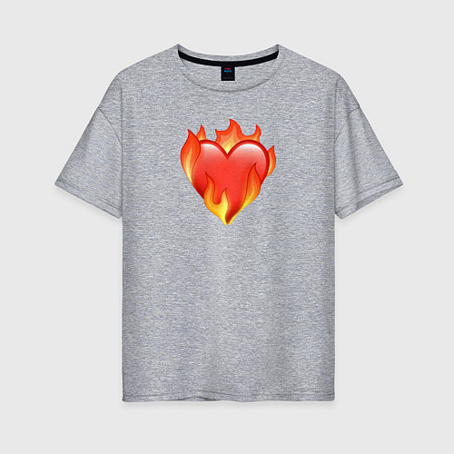 Женская футболка оверсайз Эмодзи сердце в огне / Меланж – фото 1