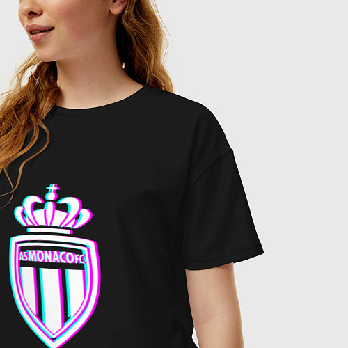 Женская футболка оверсайз Monaco FC в стиле glitch / Черный – фото 3