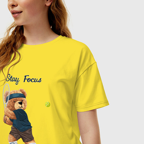 Женская футболка оверсайз Плюшевый медвежонок играет в теннис / Желтый – фото 3