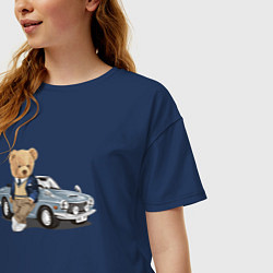 Футболка оверсайз женская Плюшевый медвежонок и автомобиль, цвет: тёмно-синий — фото 2