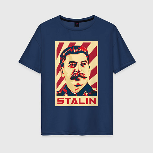 Женская футболка оверсайз Stalin face / Тёмно-синий – фото 1