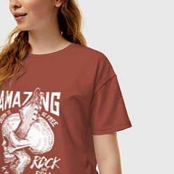 Футболка оверсайз женская Rock n roll skull, цвет: кирпичный — фото 2