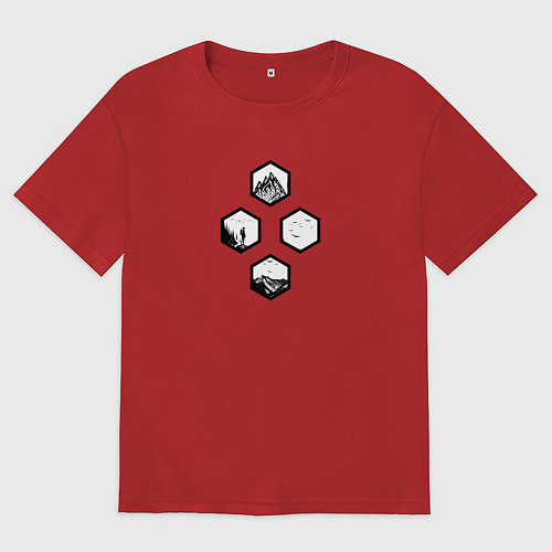 Женская футболка оверсайз Турист, горы и птицы / Красный – фото 1