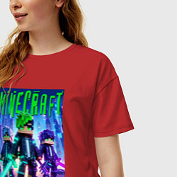 Футболка оверсайз женская Cyberpunk and Minecraft - collaboration, цвет: красный — фото 2