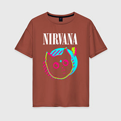 Футболка оверсайз женская Nirvana rock star cat, цвет: кирпичный