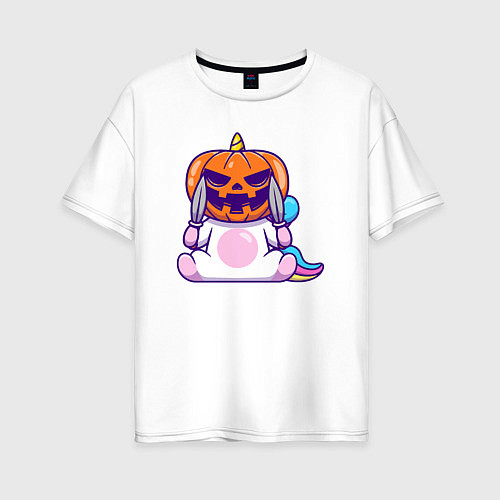 Женская футболка оверсайз Хэллоуин единорог / Белый – фото 1