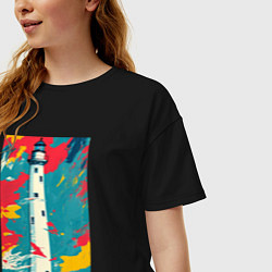 Футболка оверсайз женская Маяк в красках, цвет: черный — фото 2
