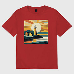 Женская футболка оверсайз Маяк под лучами солнца минимализм