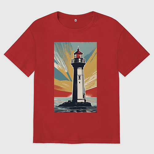 Женская футболка оверсайз Одинокий маяк / Красный – фото 1