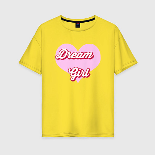 Женская футболка оверсайз Девушка-мечта в розовом сердце / Желтый – фото 1