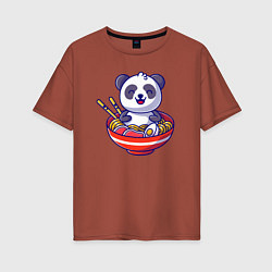 Женская футболка оверсайз Панда ест рамен