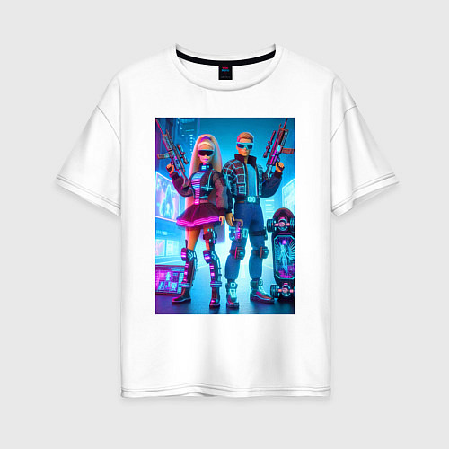 Женская футболка оверсайз Ken and Barbie - cyberpunk ai art / Белый – фото 1