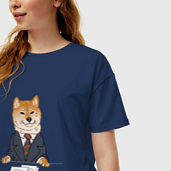 Футболка оверсайз женская Деловой сиба ину, мем, цвет: тёмно-синий — фото 2