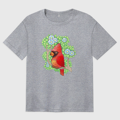 Женская футболка оверсайз Красный кардинал на ветке / Меланж – фото 1