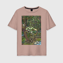 Женская футболка оверсайз Леший-озорник в шляпе в лесу