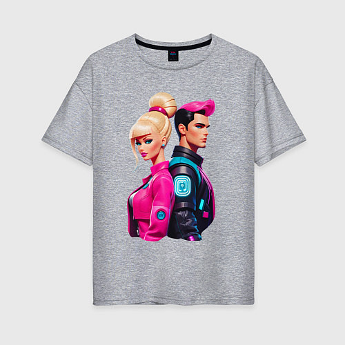 Женская футболка оверсайз Ken and Barbie - ai art / Меланж – фото 1