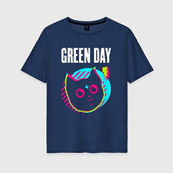 Футболка оверсайз женская Green Day rock star cat, цвет: тёмно-синий