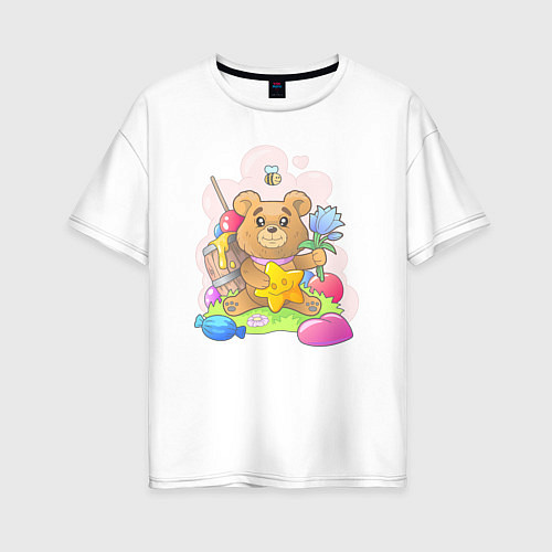 Женская футболка оверсайз Милый плюшевый медвежонок / Белый – фото 1