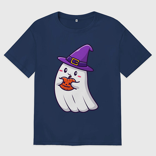 Женская футболка оверсайз Добрый призрак / Тёмно-синий – фото 1