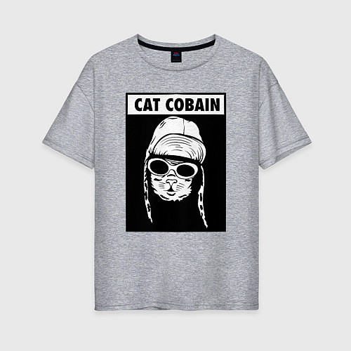 Женская футболка оверсайз Cat cobain / Меланж – фото 1