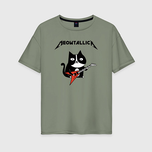 Женская футболка оверсайз Meowtallica cat / Авокадо – фото 1