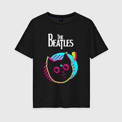 Футболка оверсайз женская The Beatles rock star cat, цвет: черный