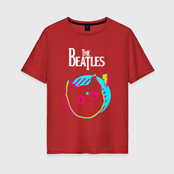 Футболка оверсайз женская The Beatles rock star cat, цвет: красный