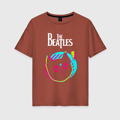 Женская футболка оверсайз The Beatles rock star cat / Кирпичный – фото 1