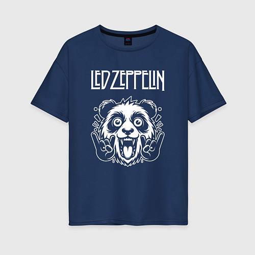 Женская футболка оверсайз Led Zeppelin rock panda / Тёмно-синий – фото 1