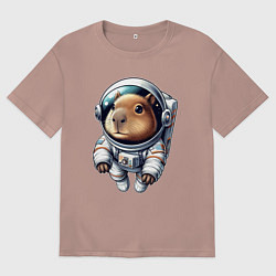 Женская футболка оверсайз Прикольный капибарыш космонавт - нейросеть
