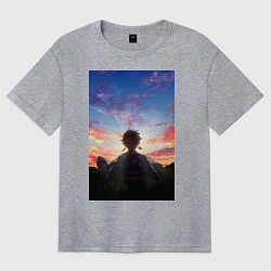 Женская футболка оверсайз Клинок рассекающий демонов Тандзиро Камадо рассвет