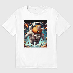 Женская футболка оверсайз Capybara is a brave cosmonaut