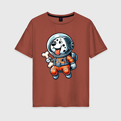 Футболка оверсайз женская Dalmatian cosmonaut puppy with a bone, цвет: кирпичный