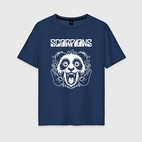 Женская футболка оверсайз Scorpions rock panda / Тёмно-синий – фото 1