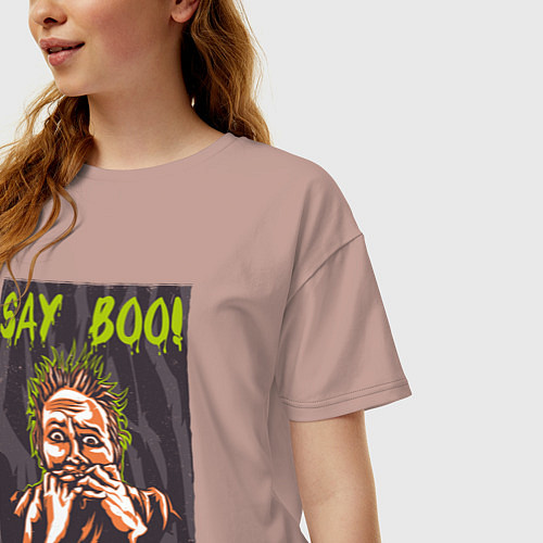 Женская футболка оверсайз Say boo and scary on / Пыльно-розовый – фото 3
