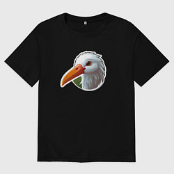 Футболка оверсайз женская Голова чено белого аиста, цвет: черный