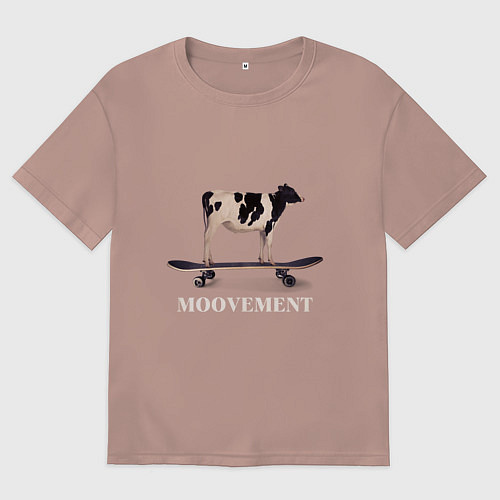 Женская футболка оверсайз Moovement корова на скейтборде / Пыльно-розовый – фото 1