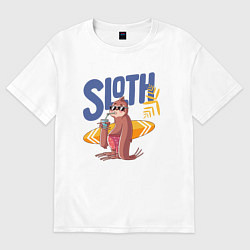 Футболка оверсайз женская Ленивец с коктейлем, цвет: белый