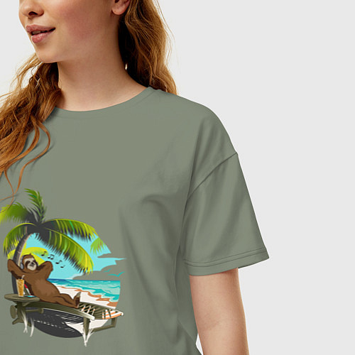 Женская футболка оверсайз Ленивец под пальмой / Авокадо – фото 3