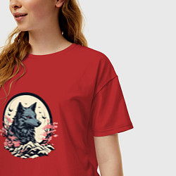 Футболка оверсайз женская Черный волк в горах, цвет: красный — фото 2