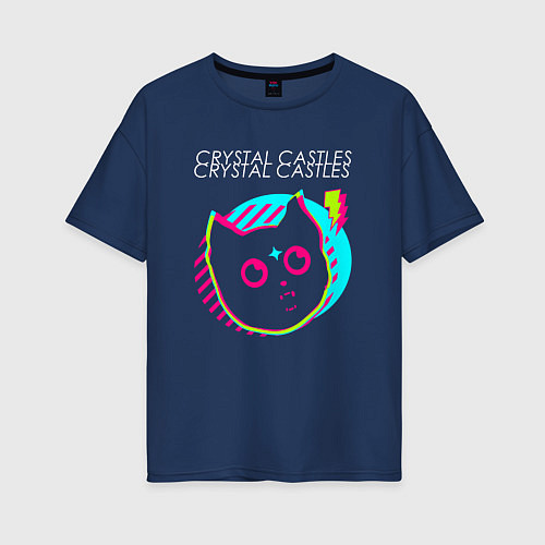 Женская футболка оверсайз Crystal Castles rock star cat / Тёмно-синий – фото 1